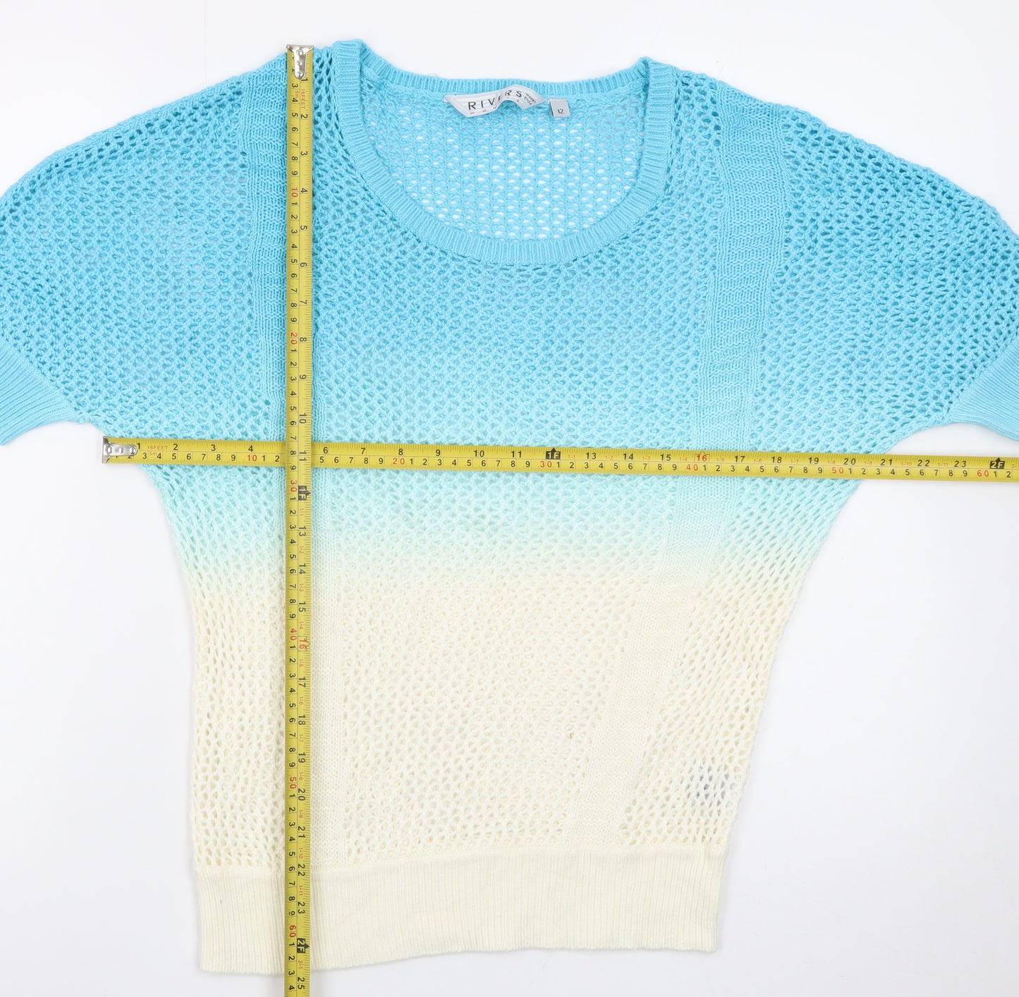 Rivers Womens Multicoloured Cotton Open Knit Short Sleeve Jumper Size 12