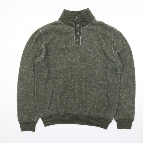 GAP Men's Green Wool Blend Henley Jumper Size L Mock Neck
