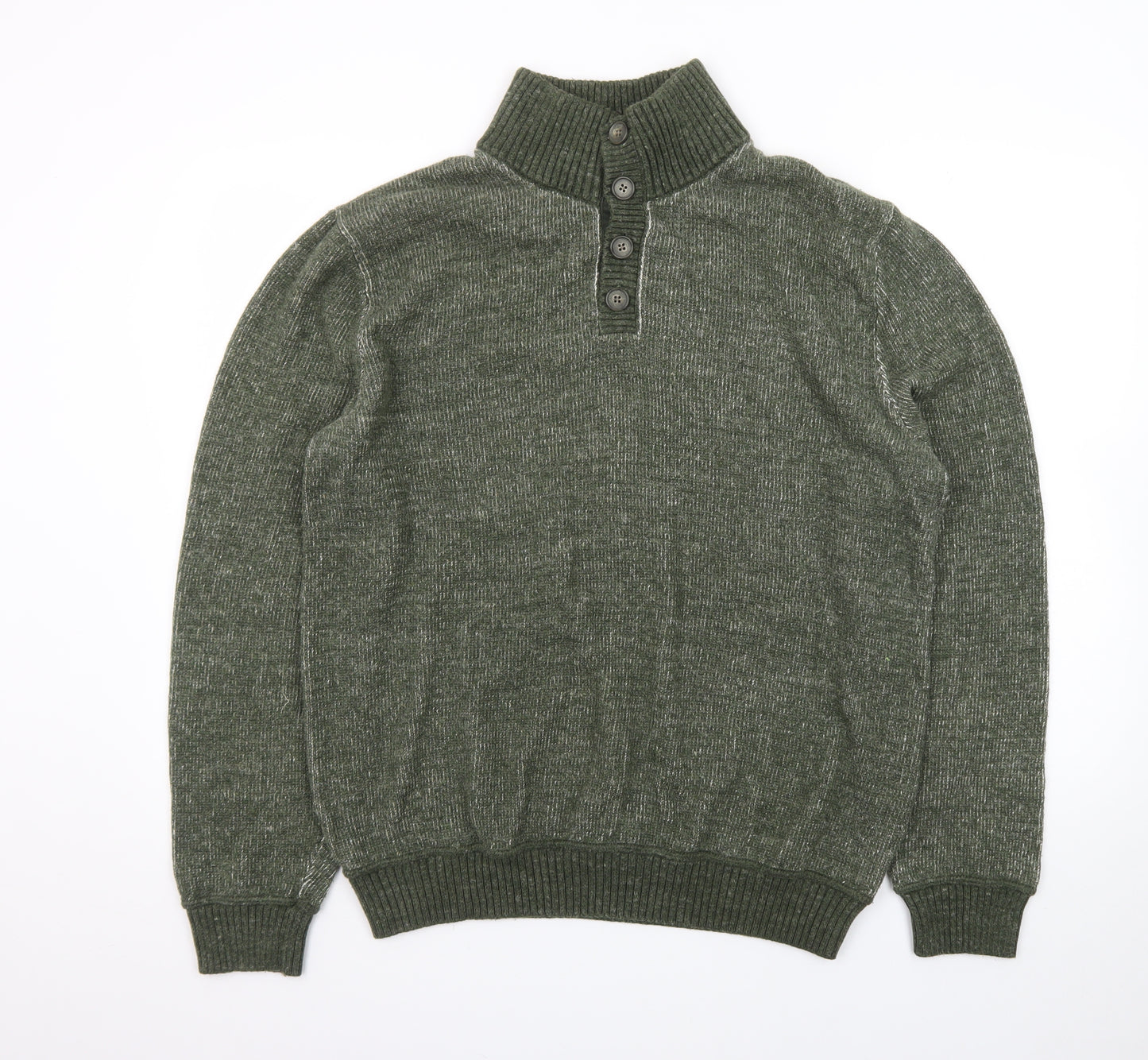 GAP Men's Green Wool Blend Henley Jumper Size L Mock Neck