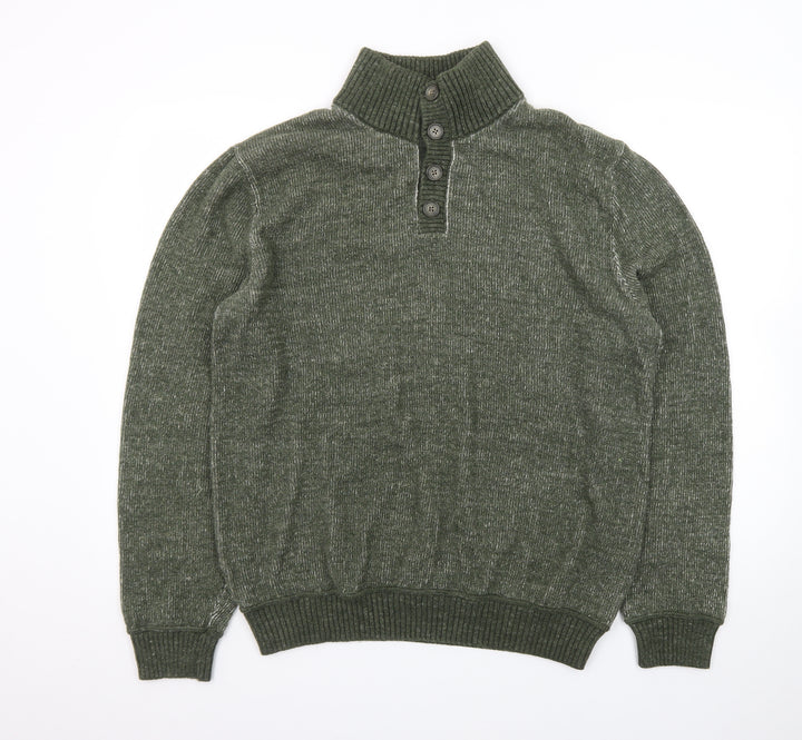 GAP Men's Green Wool Blend Henley Jumper Size L Mock Neck