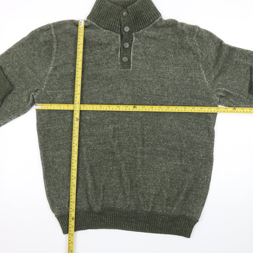 GAP Men's Green Wool Blend Henley Jumper Size L Mock Neck