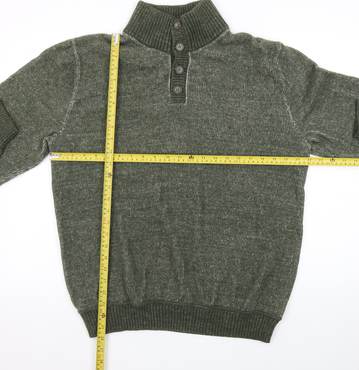 GAP Men's Green Wool Blend Henley Jumper Size L Mock Neck