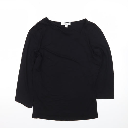 Marks and Spencer Women’s Black Size 12 Boat Neck 3/4 Sleeve Cotton Top