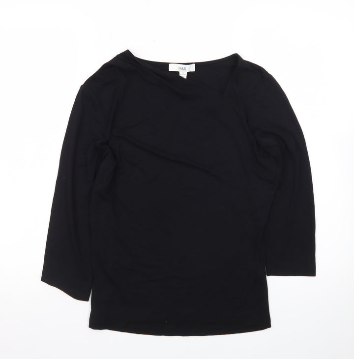 Marks and Spencer Women’s Black Size 12 Boat Neck 3/4 Sleeve Cotton Top