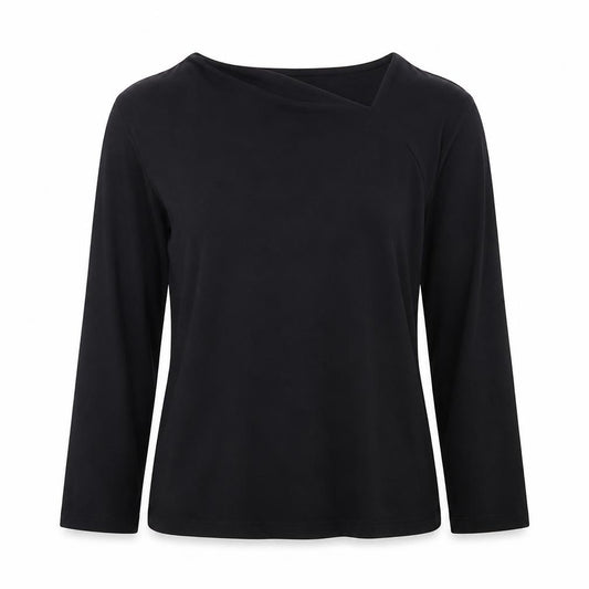 Front view of Marks & Spencer Women’s Black, size UK 12, Boat Neck 3/4 Sleeve Cotton Top