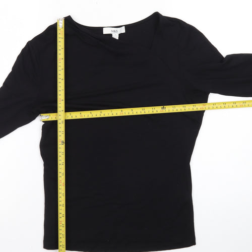 Marks and Spencer Women’s Black Size 12 Boat Neck 3/4 Sleeve Cotton Top