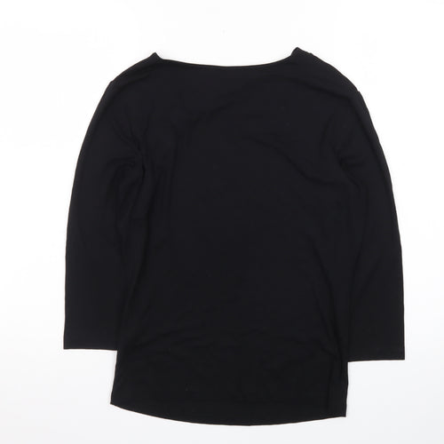 Marks and Spencer Women’s Black Size 12 Boat Neck 3/4 Sleeve Cotton Top