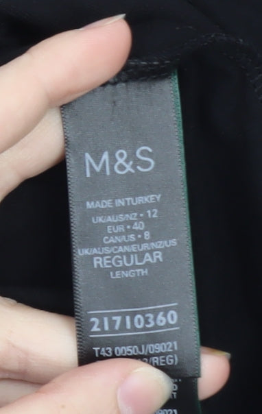 Marks and Spencer Women’s Black Size 12 Boat Neck 3/4 Sleeve Cotton Top