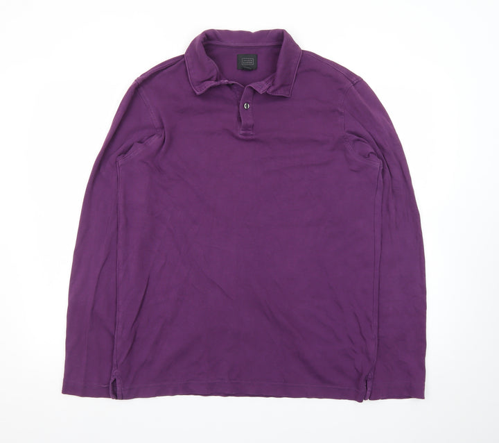 14th & Union Men's Purple Long Sleeve Cotton Polo Shirt Size M