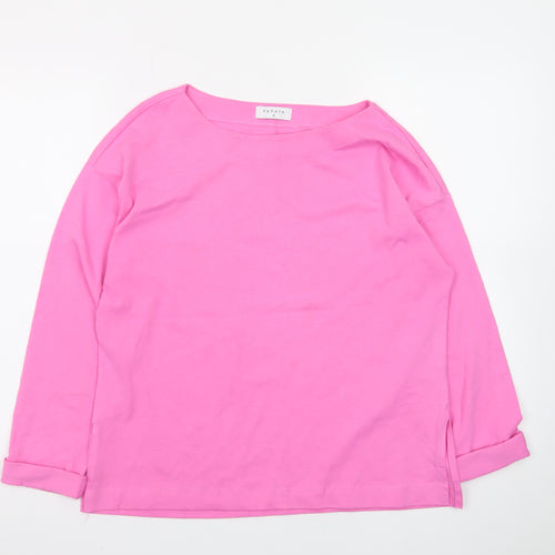 Papaya Women's Pink Long Sleeve Cotton Boat Neck T-Shirt Size S