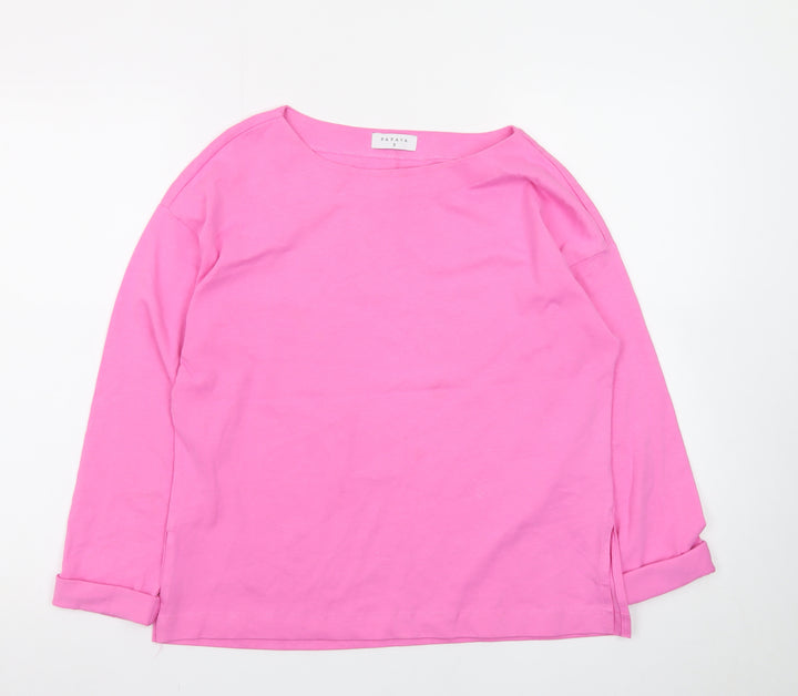 Papaya Women's Pink Long Sleeve Cotton Boat Neck T-Shirt Size S