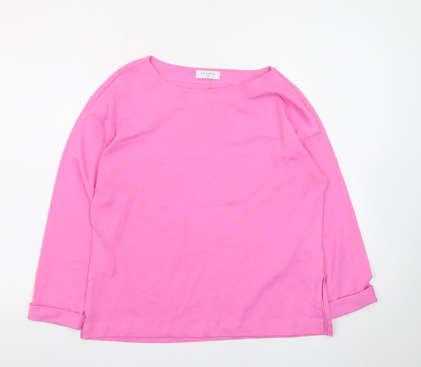 Papaya Women's Pink Long Sleeve Cotton Boat Neck T-Shirt Size S