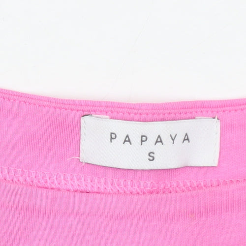 Papaya Women's Pink Long Sleeve Cotton Boat Neck T-Shirt Size S