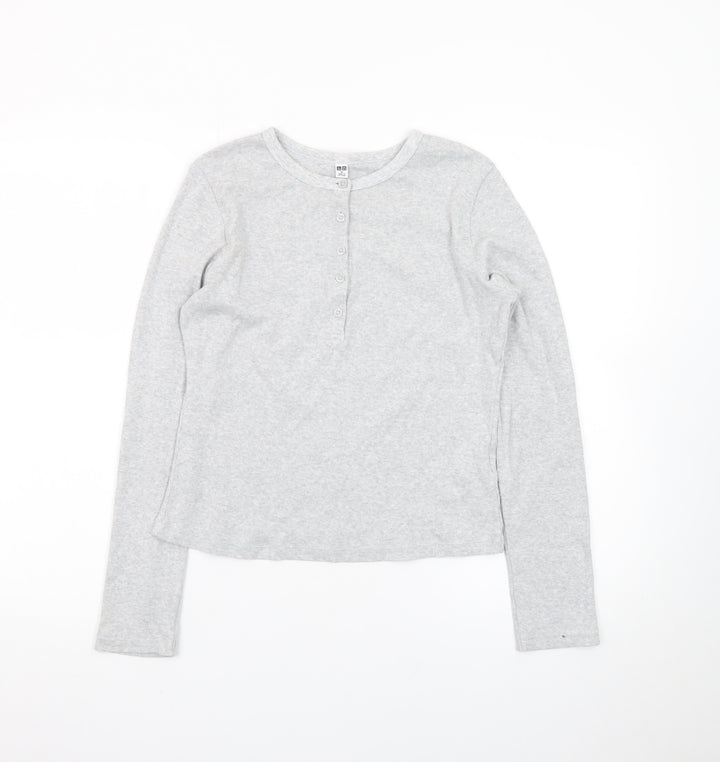 Uniqlo Women’s Grey Henley Long Sleeve Cotton Jumper M