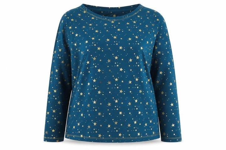 Nutmeg Womens Blue Star Print Long Sleeve Pyjama Top Size 12-14