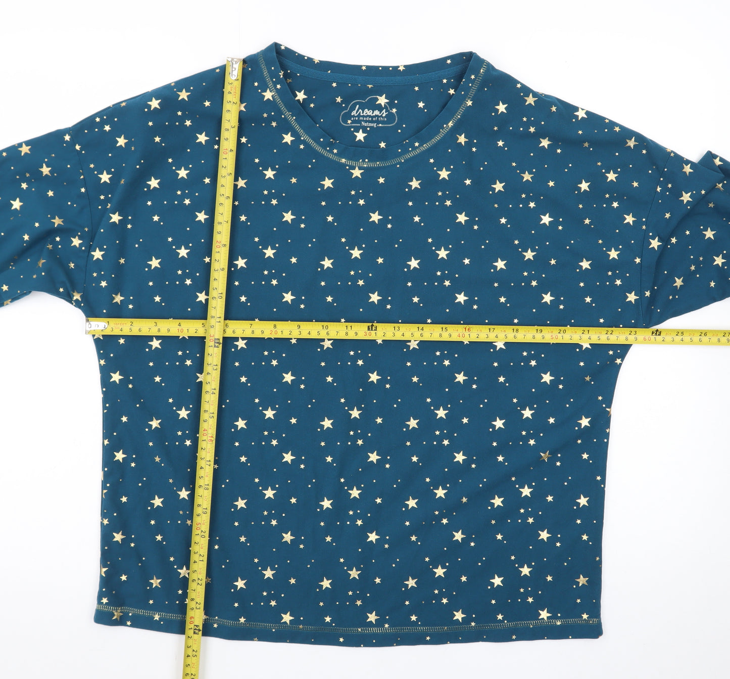 Nutmeg Womens Blue Star Print Long Sleeve Pyjama Top Size 12-14