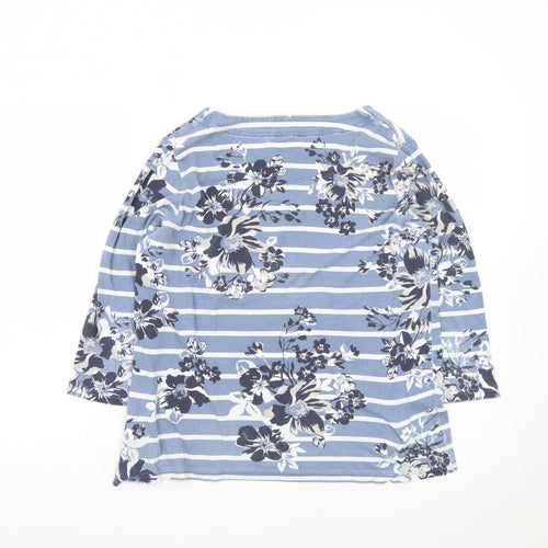 Maine New England Women's Blue Floral Stripe 3/4 Sleeve Cotton T-Shirt Size 16