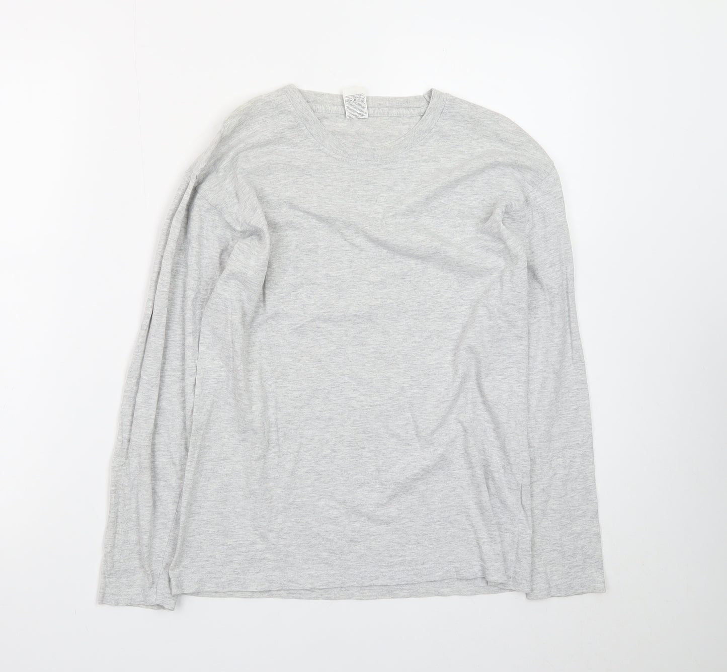 Fruit of the Loom Men's Grey Long Sleeve Crew Neck Cotton T-Shirt Size S