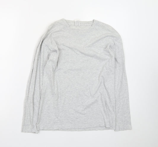 Fruit of the Loom Men's Grey Long Sleeve Crew Neck Cotton T-Shirt Size S