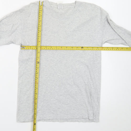 Fruit of the Loom Men's Grey Long Sleeve Crew Neck Cotton T-Shirt Size S
