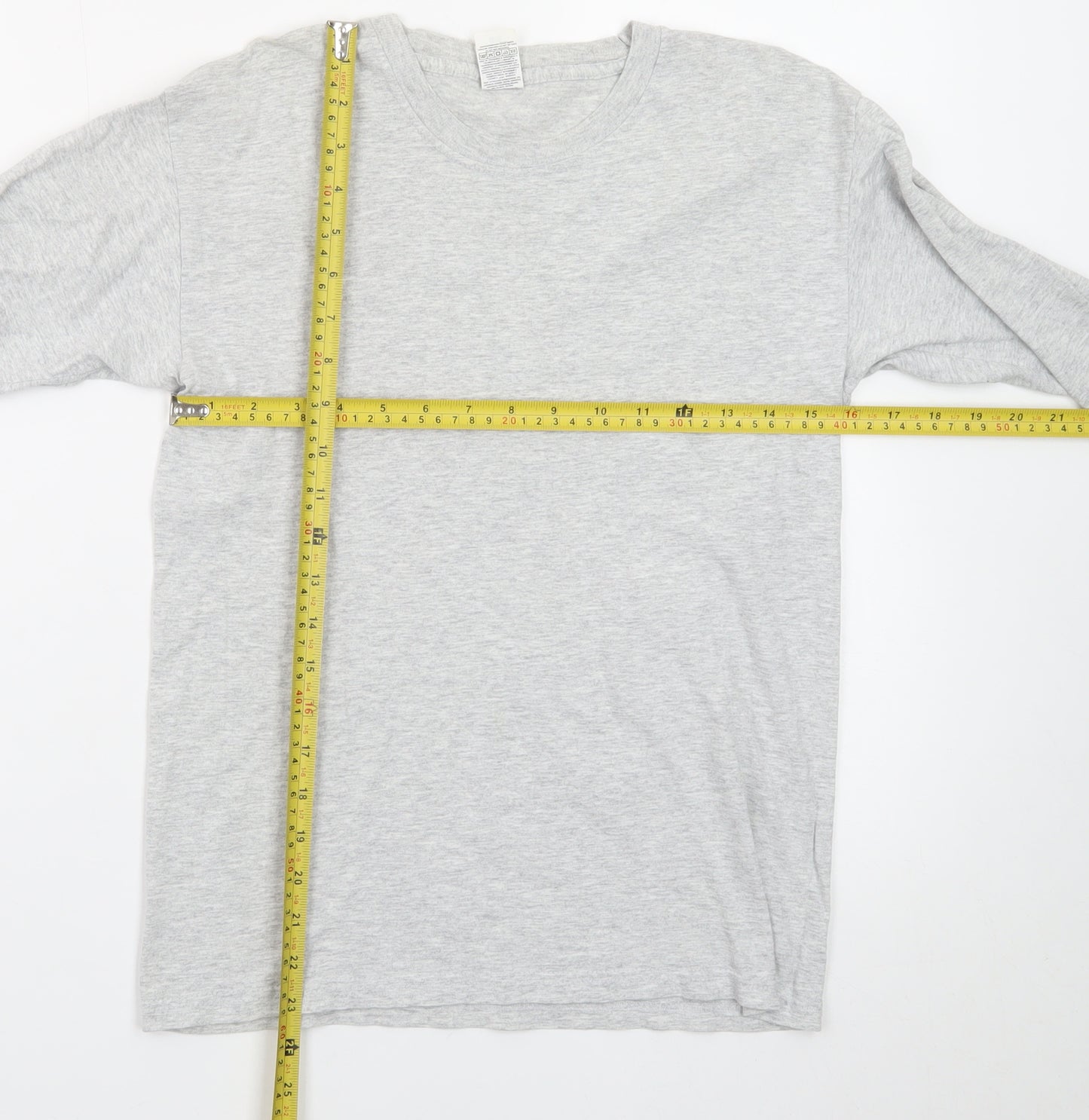 Fruit of the Loom Men's Grey Long Sleeve Crew Neck Cotton T-Shirt Size S