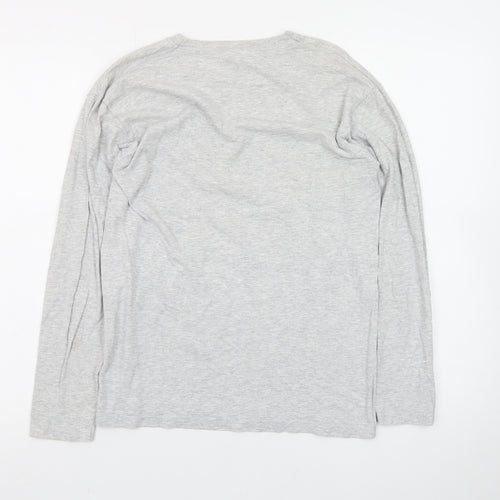 Fruit of the Loom Men's Grey Long Sleeve Crew Neck Cotton T-Shirt Size S