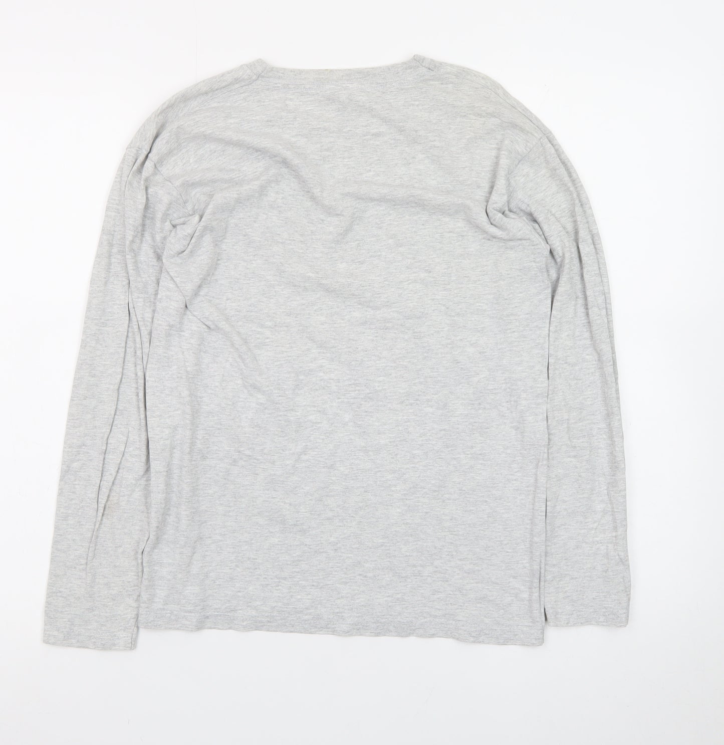 Fruit of the Loom Men's Grey Long Sleeve Crew Neck Cotton T-Shirt Size S