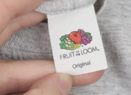 Fruit of the Loom Men's Grey Long Sleeve Crew Neck Cotton T-Shirt Size S
