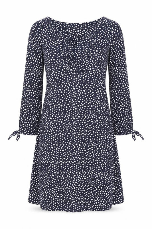 Front view of Tu Woman Blue Floral A-Line Dress, size 10, Long Sleeve