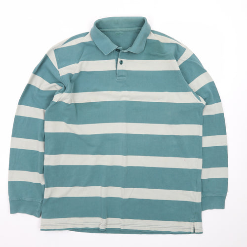 Guise Men's Blue Striped Long Sleeve Polo Shirt XL Cotton