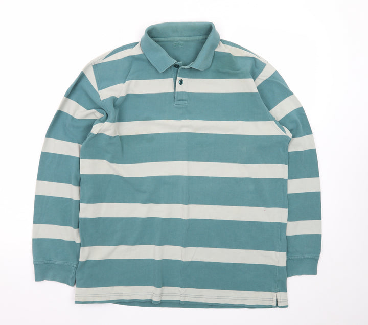 Guise Men's Blue Striped Long Sleeve Polo Shirt XL Cotton
