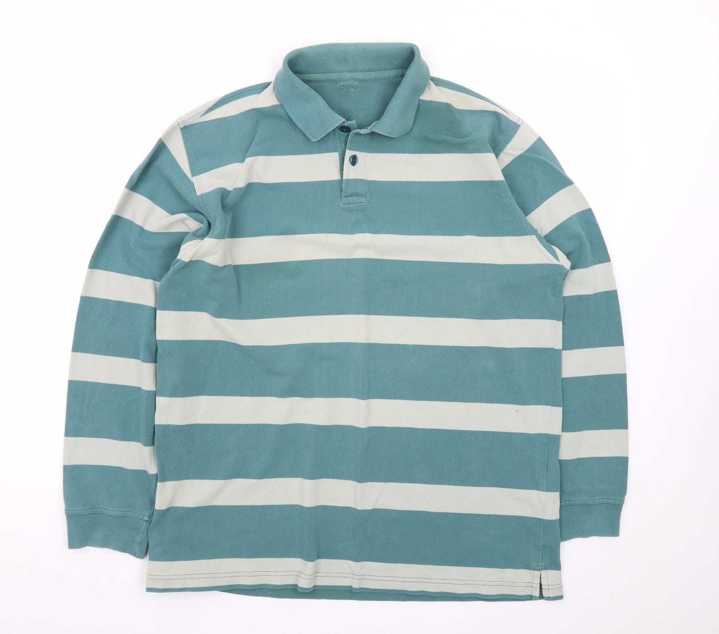 Guise Men's Blue Striped Long Sleeve Polo Shirt XL Cotton