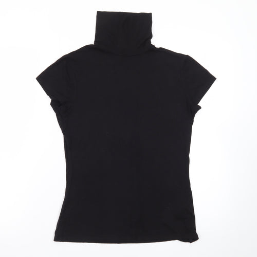 H&M Women Black Roll Neck Short Sleeve Stretch T-Shirt Size 12