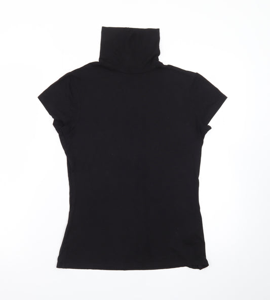 H&M Women Black Roll Neck Short Sleeve Stretch T-Shirt Size 12
