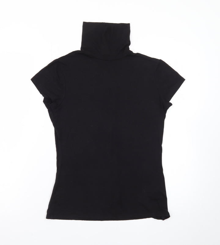 H&M Women Black Roll Neck Short Sleeve Stretch T-Shirt Size 12
