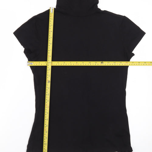 H&M Women Black Roll Neck Short Sleeve Stretch T-Shirt Size 12