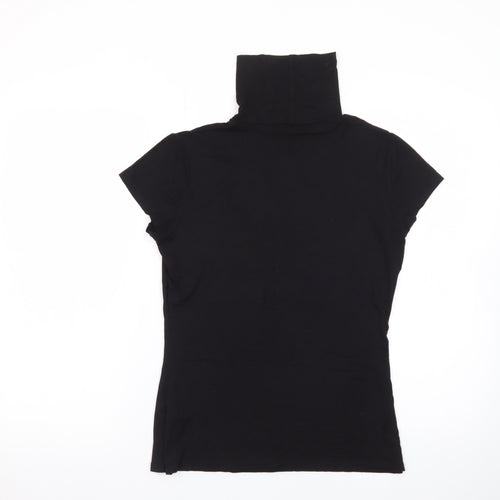 H&M Women Black Roll Neck Short Sleeve Stretch T-Shirt Size 12