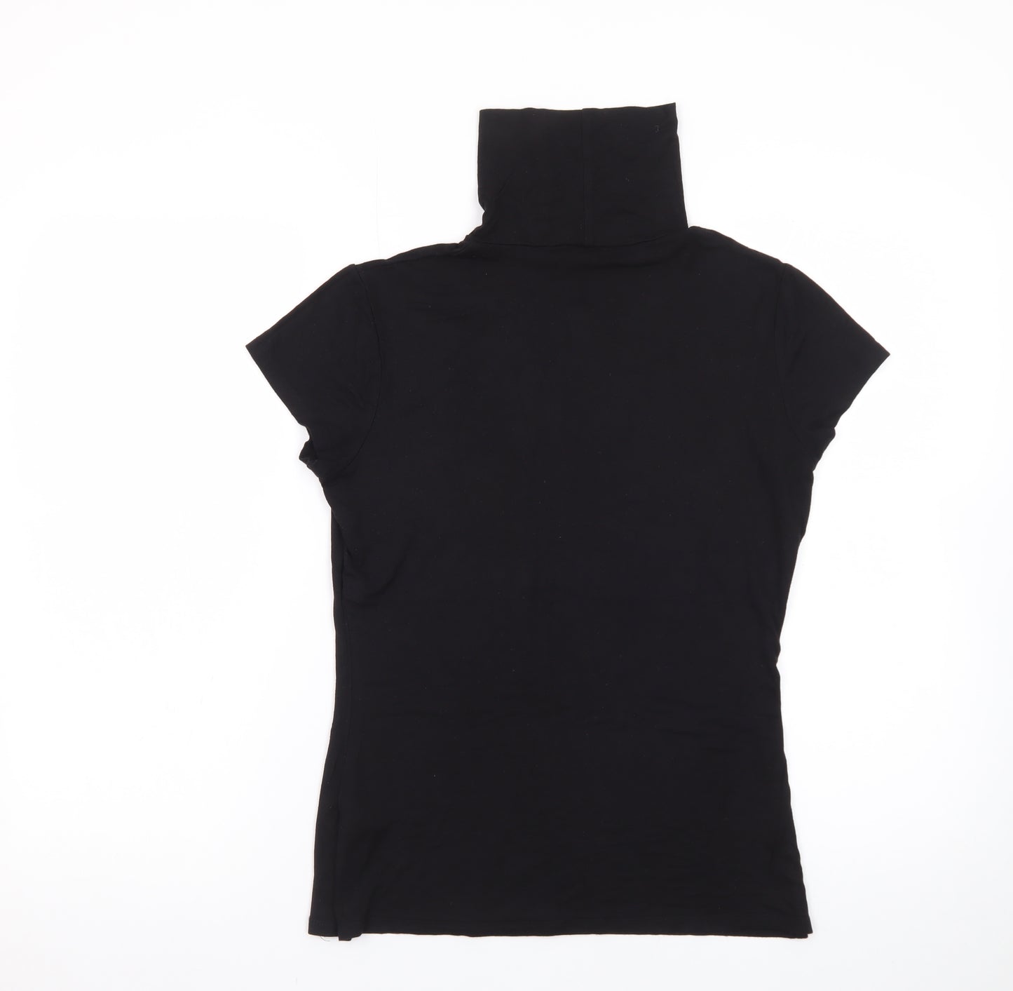 H&M Women Black Roll Neck Short Sleeve Stretch T-Shirt Size 12