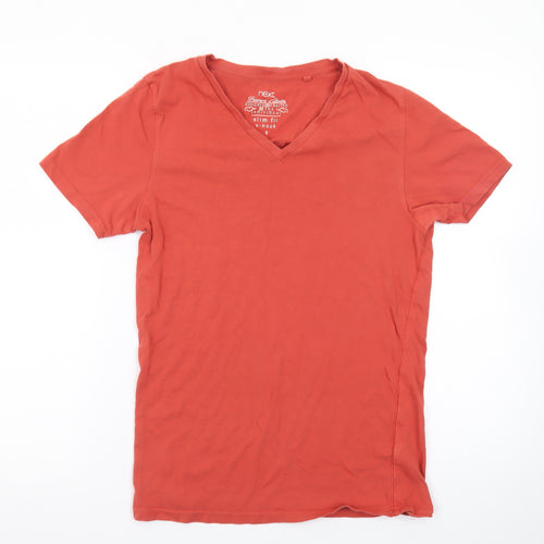 Next Men's Red Slim Fit V-Neck Short Sleeve Cotton T-Shirt Size S