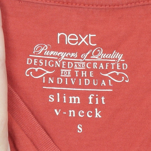 Next Men's Red Slim Fit V-Neck Short Sleeve Cotton T-Shirt Size S