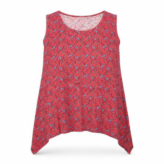 Front view of Joe Browns Women's Red Floral Asymmetric Sleeveless Dress, size 18