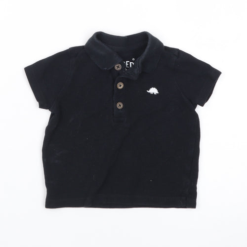 Fred & Flo Unisex Baby Black Polo Shirt 3-6 Months Cotton Dinosaur