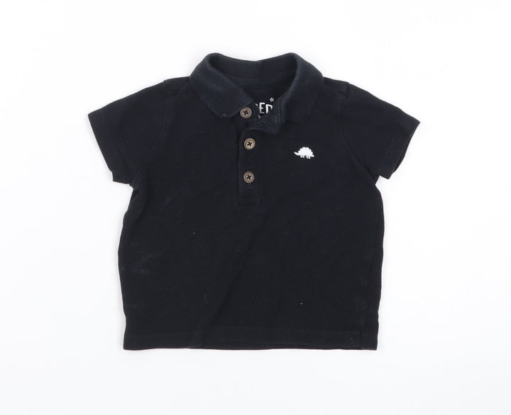 Fred & Flo Unisex Baby Black Polo Shirt 3-6 Months Cotton Dinosaur