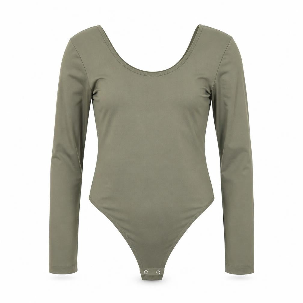 Front view of Weekday Women’s Green Long Sleeve Bodysuit Top, size M