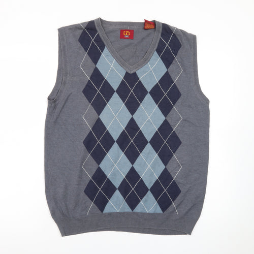 EZ's by Haggar Men's Grey Argyle Knit Sleeveless Vest Jumper M