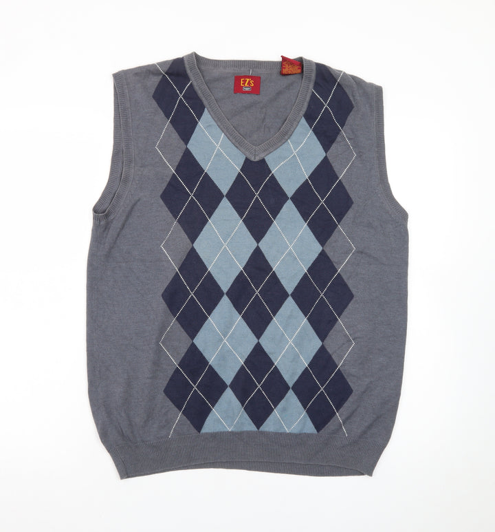 EZ's by Haggar Men's Grey Argyle Knit Sleeveless Vest Jumper M