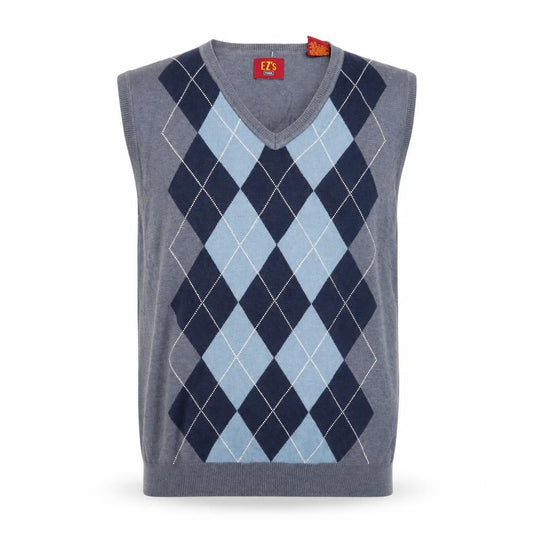 Front view of EZ's by Haggar Men's Grey Argyle Knit Sleeveless Vest Jumper M