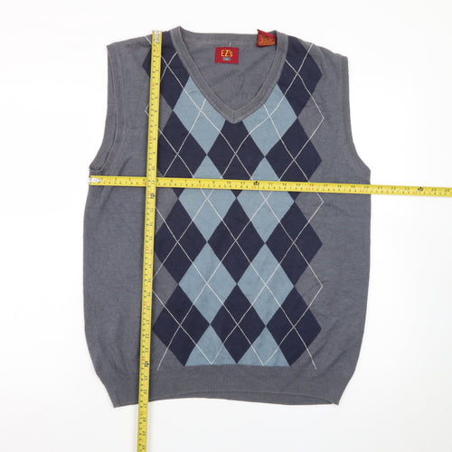 EZ's by Haggar Men's Grey Argyle Knit Sleeveless Vest Jumper M