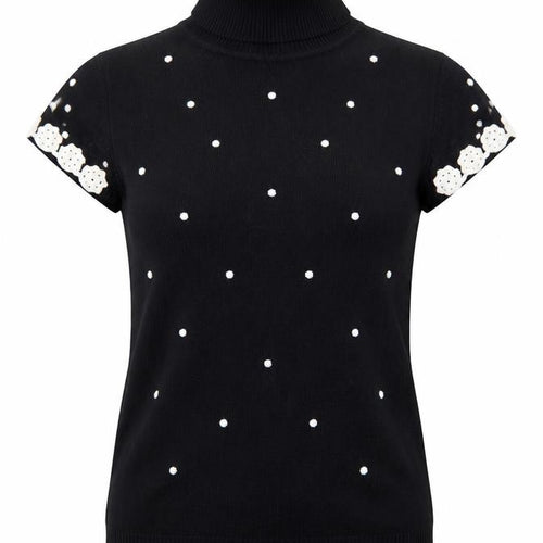 JOY London Black Roll Neck Short Sleeve Polka Dot Jumper Womens M