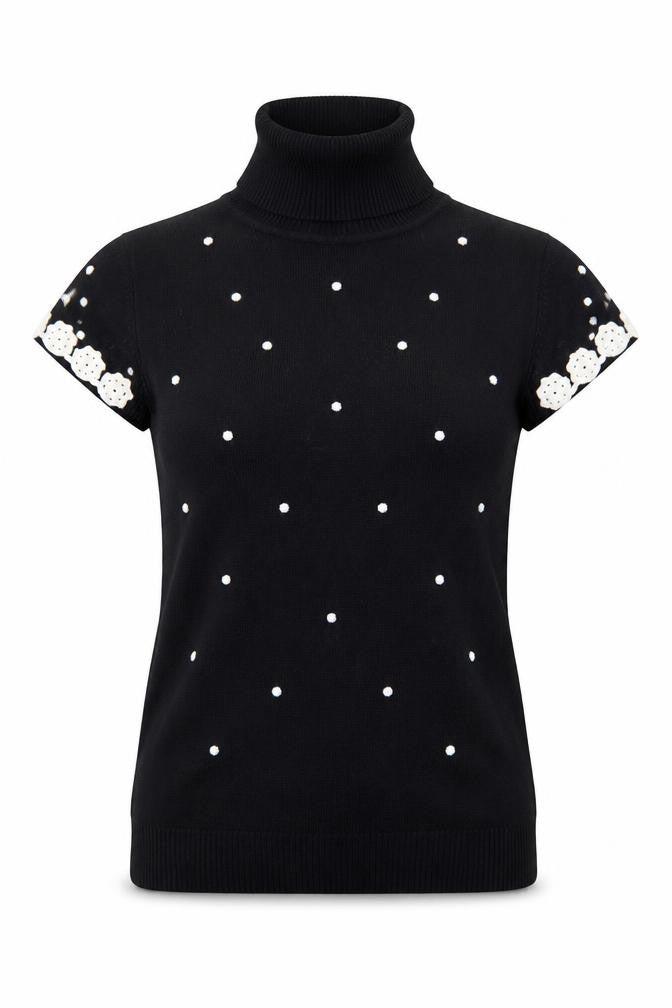 JOY London Black Roll Neck Short Sleeve Polka Dot Jumper Womens M